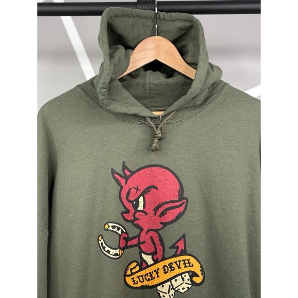Grunt Style Men’s XXL Green Lucky Devil Hoodie Sweatshirt USMC Military Tattoo - Picture 5 of 15